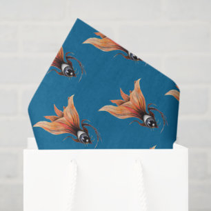 Papier Mousseline Œil Doré Poisson Rouge Surréaliste Fantastique Art