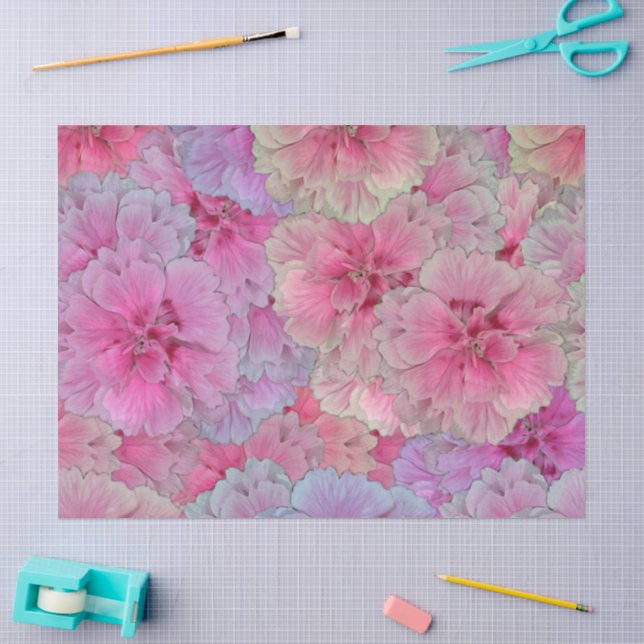 Papier Mousseline Œillets roses dans le style vintage  (Artisanat)