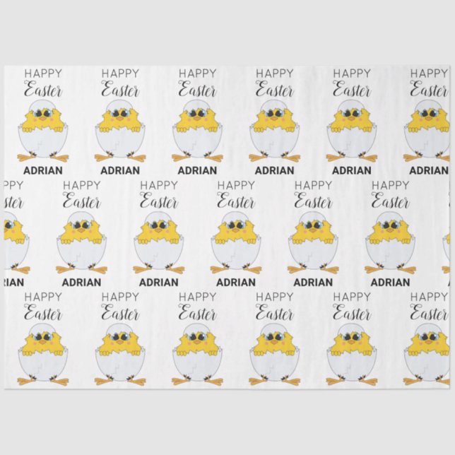 Papier Mousseline OEuf de Pâques et poussins de Pâques personnalisés (Recto)