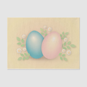 Papier Mousseline OEufs de pâques bleus et roses et fleurs de printe