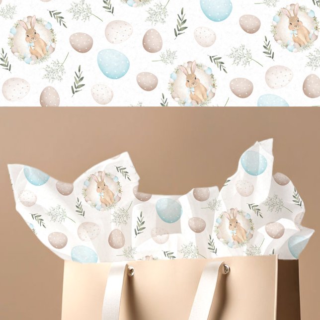 Papier Mousseline Oeufs de Pâques et lapin Motif Pastel Blanc (Easter Eggs & Bunny Pattern Pastel White Tissue Paper)
