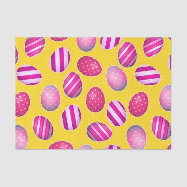 Papier Mousseline Oeufs de Pâques Motif jaune et rose (Recto)