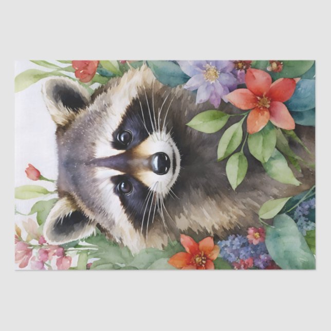 Papier Mousseline OEuvre d'aquarelle florale Racoon (Recto)