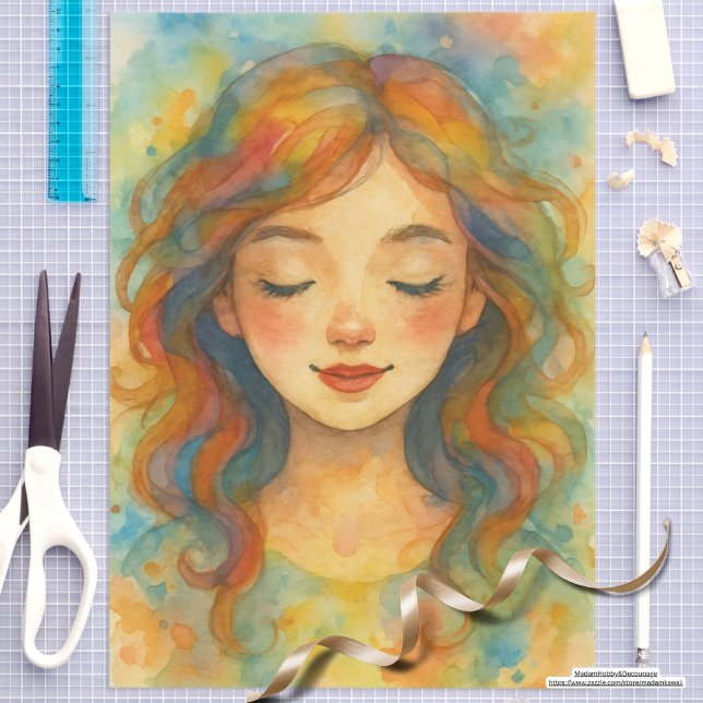 Papier Mousseline OEuvre rustique aquarelle jolie fille tendance (Créateur téléchargé)