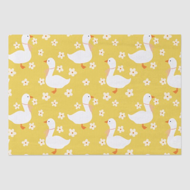 Papier Mousseline Oie blanche et marguerites Merci jaune (Recto)