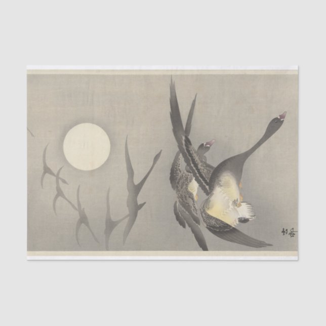 Papier Mousseline Oies en Pleine lune par Ohara Koson (Recto)