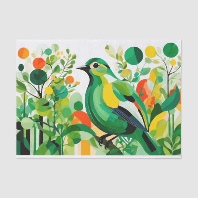 Papier Mousseline Oiseau Abstrait Sur Une Branche D'Arbre (Recto)