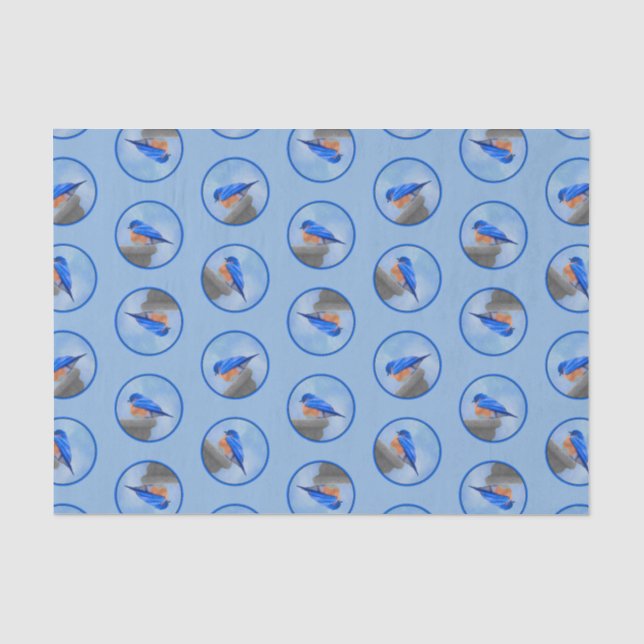 Papier Mousseline Oiseau bleu de l'Est sur Birdbath Art original (Recto)