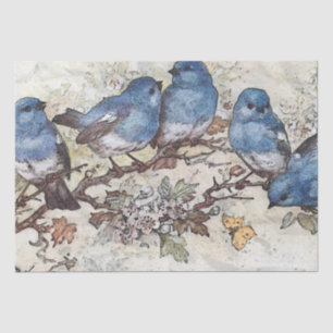 Papier Mousseline Oiseau bleu sur le papillon de branche Découpage V