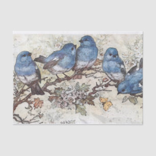 Papier Mousseline Oiseau bleu sur le papillon de branche Découpage V