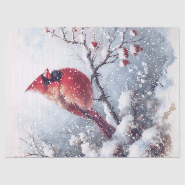 Papier Mousseline Oiseau cardinal d'hiver des bois (Recto)