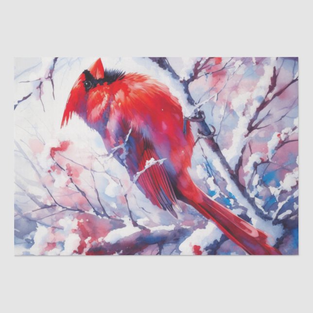 Papier Mousseline Oiseau cardinal rouge d'hiver (Recto)