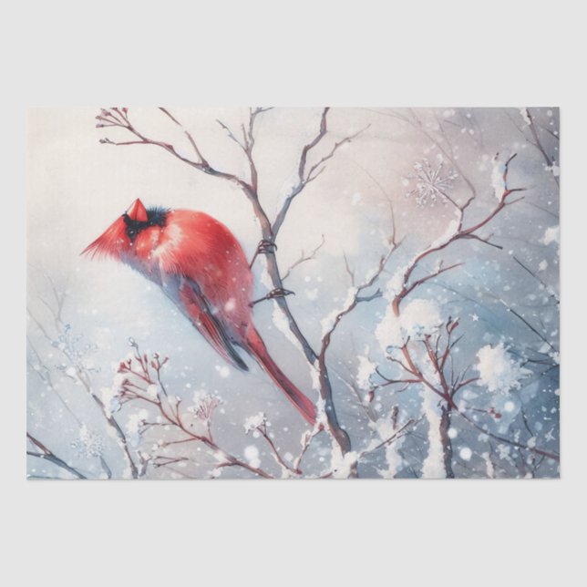 Papier Mousseline Oiseau cardinal rouge d'hiver (Recto)