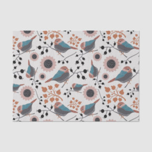 Papier Mousseline Oiseau De Chickadee Et Berry Motif Design Floral