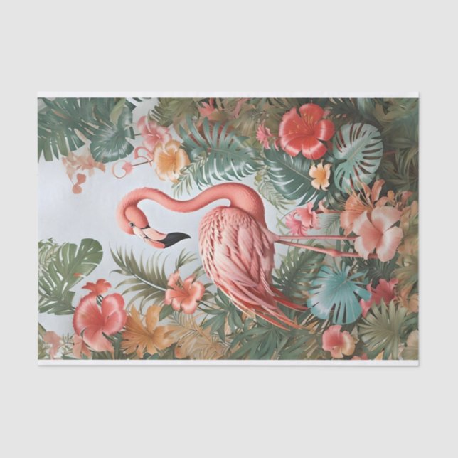 Papier Mousseline Oiseau de Flamant rose rose élégant et fleurs trop (Recto)
