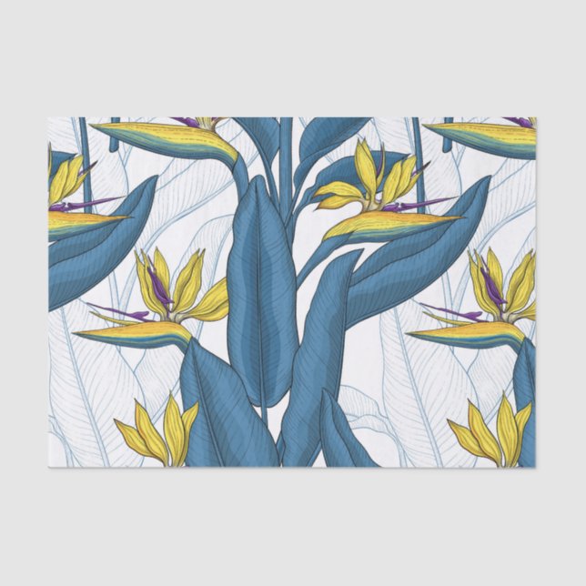 Papier Mousseline Oiseau de fleurs de paradis sur blanc (Recto)
