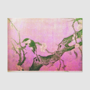 Papier Mousseline OISEAU DE PRINTEMPS ET FLEURS ARBRE rose Brown