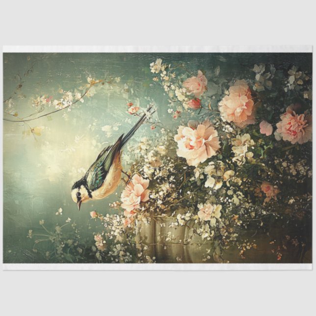 Papier Mousseline Oiseau de printemps vert (Recto)