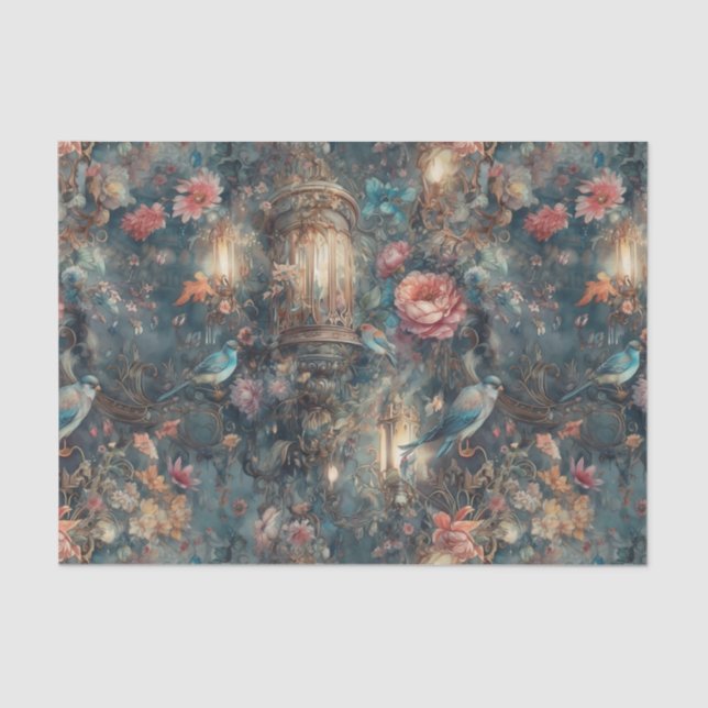 Papier Mousseline Oiseau élégant et lanternes (Recto)