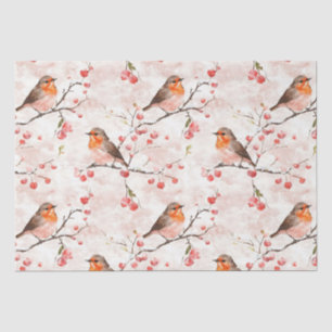 Papier Mousseline Oiseau fin mignon sur arbre d'hiver enneigé et bai