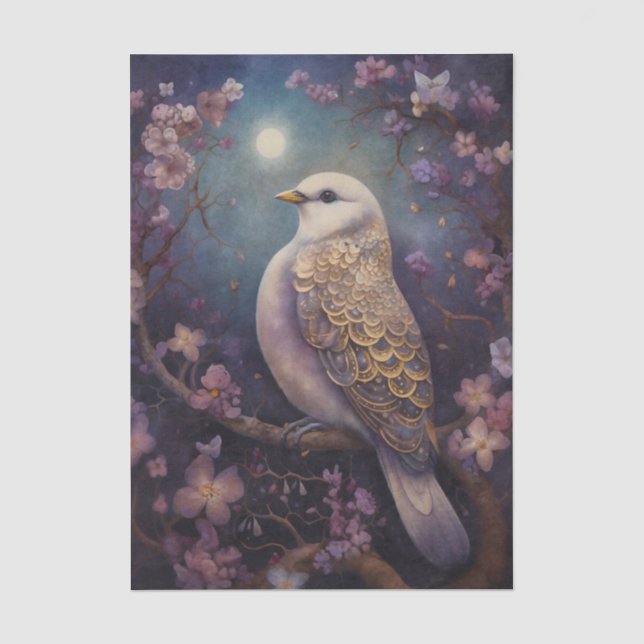 Papier Mousseline Oiseau Floral au Clair de Lune (Recto)
