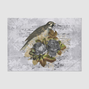 Papier Mousseline Oiseau floral neuf antique