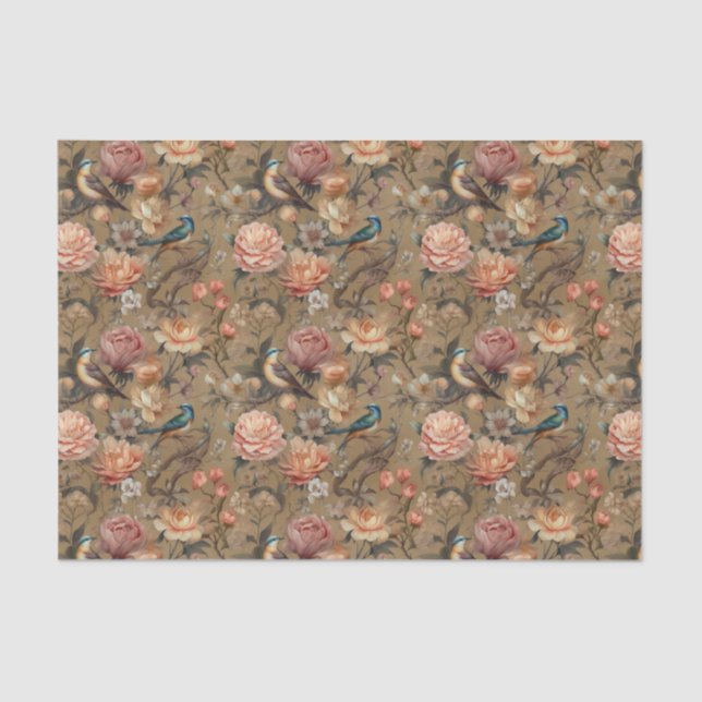 Papier Mousseline Oiseau floral vintage (Recto)