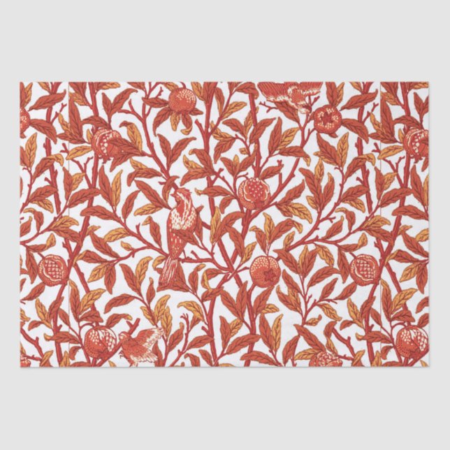 Papier Mousseline Oiseau & grenade Art Nouveau, Mandarin Orange (Recto)