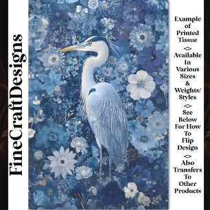 Papier Mousseline Oiseau Hérons Fantastiques Avec Fleurs Bleues BV4 