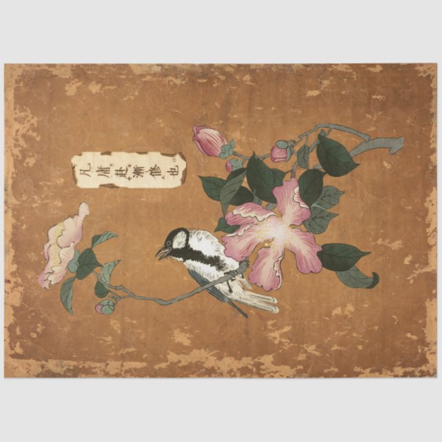 Papier Mousseline Oiseau rose Feuille Vintage japonais Découpage (Recto)