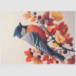 Papier Mousseline Oiseau sur une branche Feuilles automnales Découpa