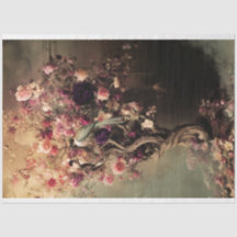 Oiseau vert et floral dynamique, arbre éthérée