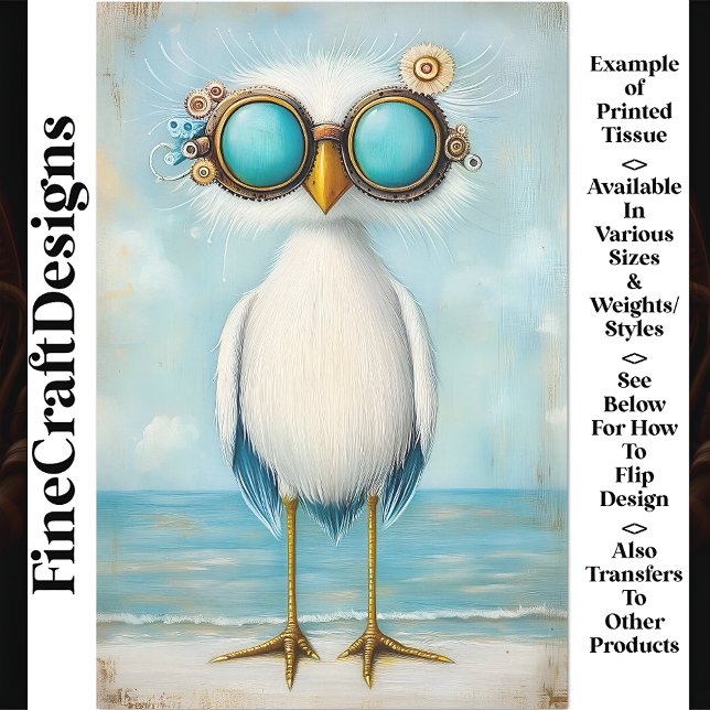 Papier Mousseline Oiseau Whimsical Steampunk Par La Mer BS5 Découpag (Créateur téléchargé)