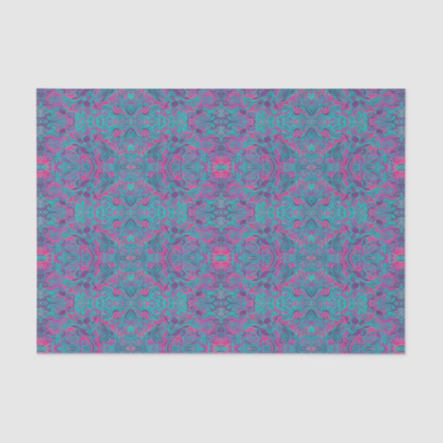 Papier Mousseline Oiseaux Arabesque Bohème Turquoise Purple Fuchsia (Recto)