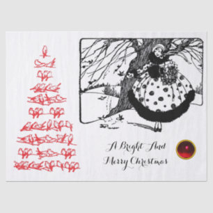 Papier Mousseline OISEAUX ARBRE ET CHRISTMAS LADY Black White Red Ge