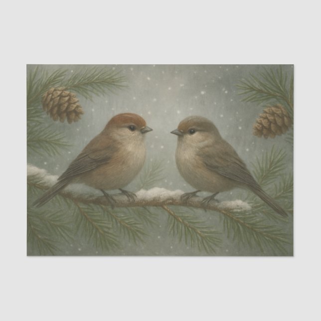 Papier Mousseline Oiseaux chanteurs d'hiver sur une branche enneigée (Recto)