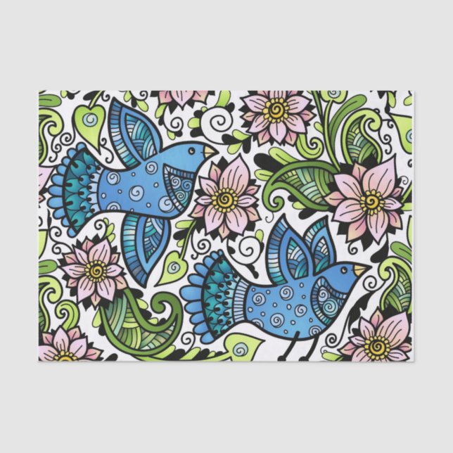 Papier Mousseline Oiseaux _Chirping et Flowers_Gift de ressort de (Recto)