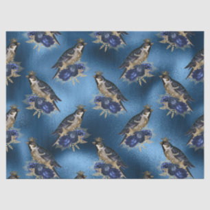 Papier Mousseline Oiseaux couronnés de fleurs sur une page décolorée