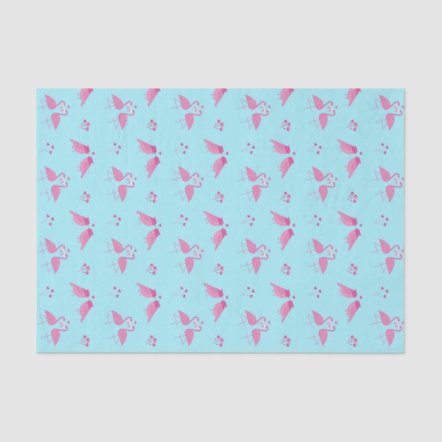 Papier Mousseline Oiseaux d'amour motif flamant rose Saint-Valentin (Recto)