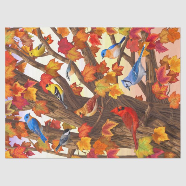 Papier Mousseline Oiseaux dans l'érable d'automne (Recto)