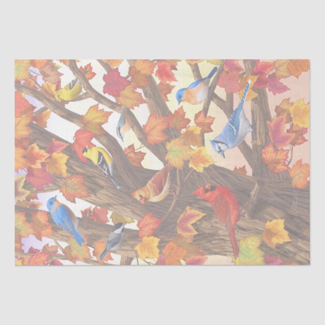 Papier Mousseline Oiseaux dans l'érable d'automne (Recto)
