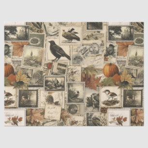 Papier Mousseline Oiseaux d'automne rustiques Pommes de pin Cartes p
