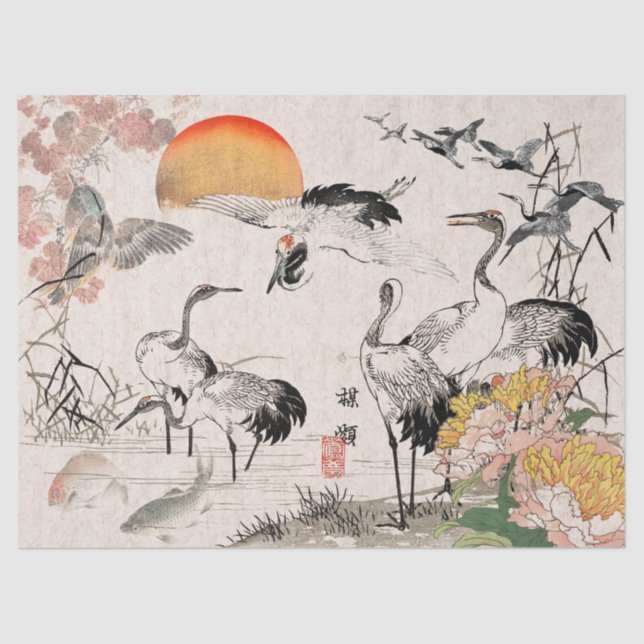 Papier Mousseline Oiseaux de grue japonais Bairei Livre de tissus fa (Recto)