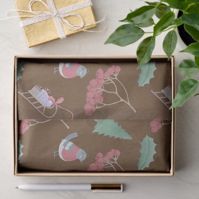 Papier Mousseline Oiseaux de Noël et daims (Cadeau)