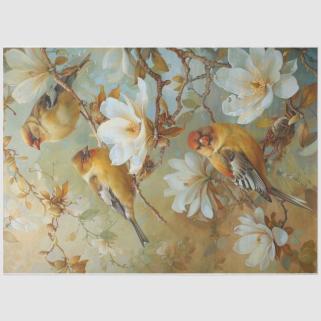 Papier Mousseline Oiseaux de printemps dorés 2 (Recto)