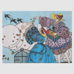 PAPIER MOUSSELINE OISEAUX DE PRINTEMPS ET DAMES, MODE DE BEAUTÉ ART