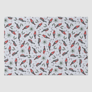 Papier Mousseline Oiseaux d'hiver Cardinal rouge, pins et baies