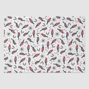 Papier Mousseline Oiseaux d'hiver Cardinal rouge, pins et baies