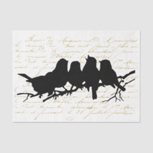 Papier Mousseline Oiseaux en Branche Découpage en silhouette noire F