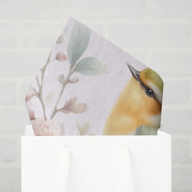 Papier Mousseline Oiseaux et fleurs (Sac cadeau)